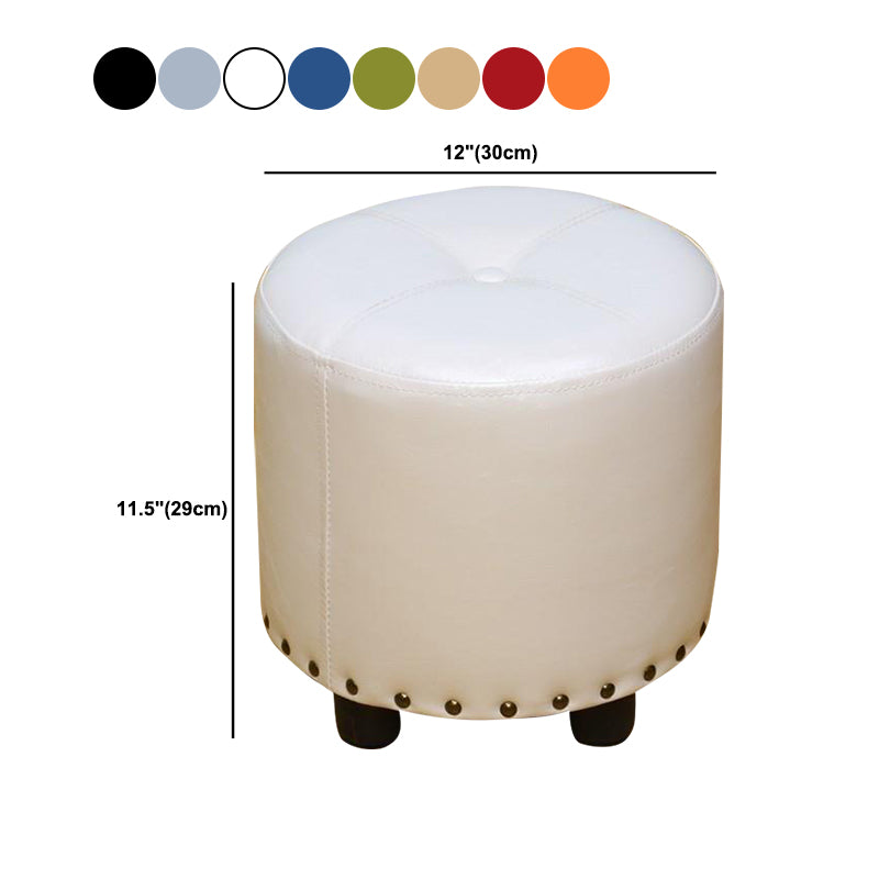 Cylinder Pouf Pure Color Tufted Nailhead Trim Faux Leather Standard Ottoman