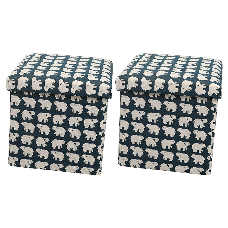 Modern Blue Square Ottoman Trees Pattern Cotton Indoor Ottoman