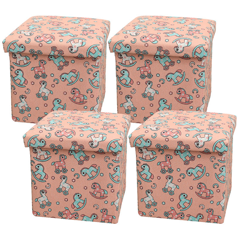 Modern Blue Square Ottoman Trees Pattern Cotton Indoor Ottoman