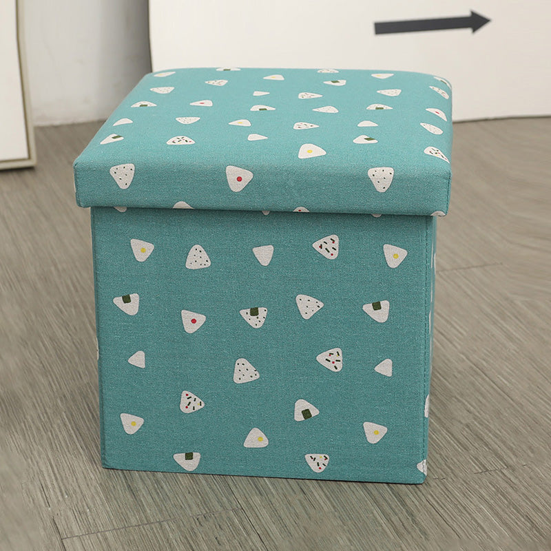 Modern Blue Square Ottoman Trees Pattern Cotton Indoor Ottoman