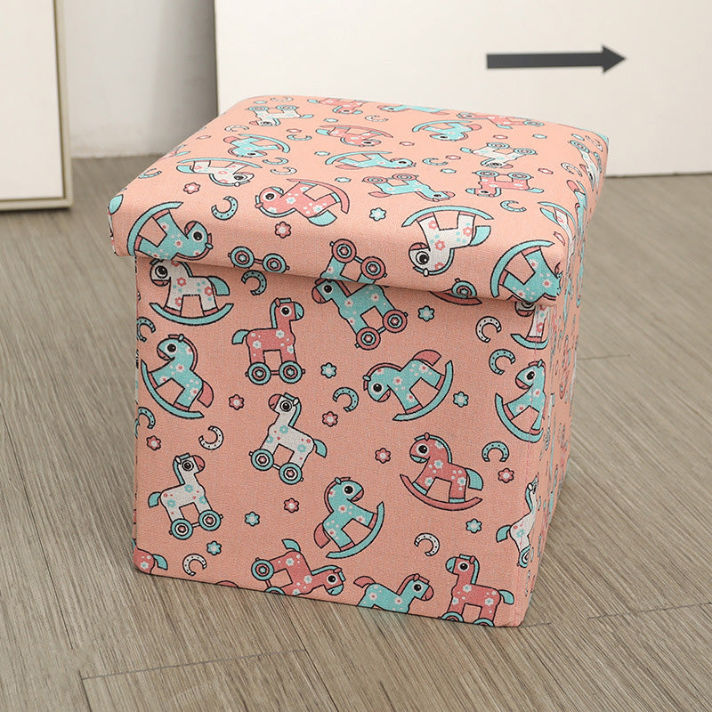 Modern Blue Square Ottoman Trees Pattern Cotton Indoor Ottoman