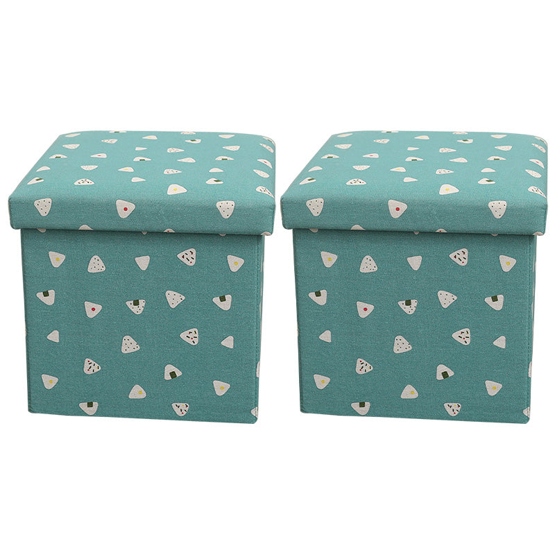 Modern Blue Square Ottoman Trees Pattern Cotton Indoor Ottoman