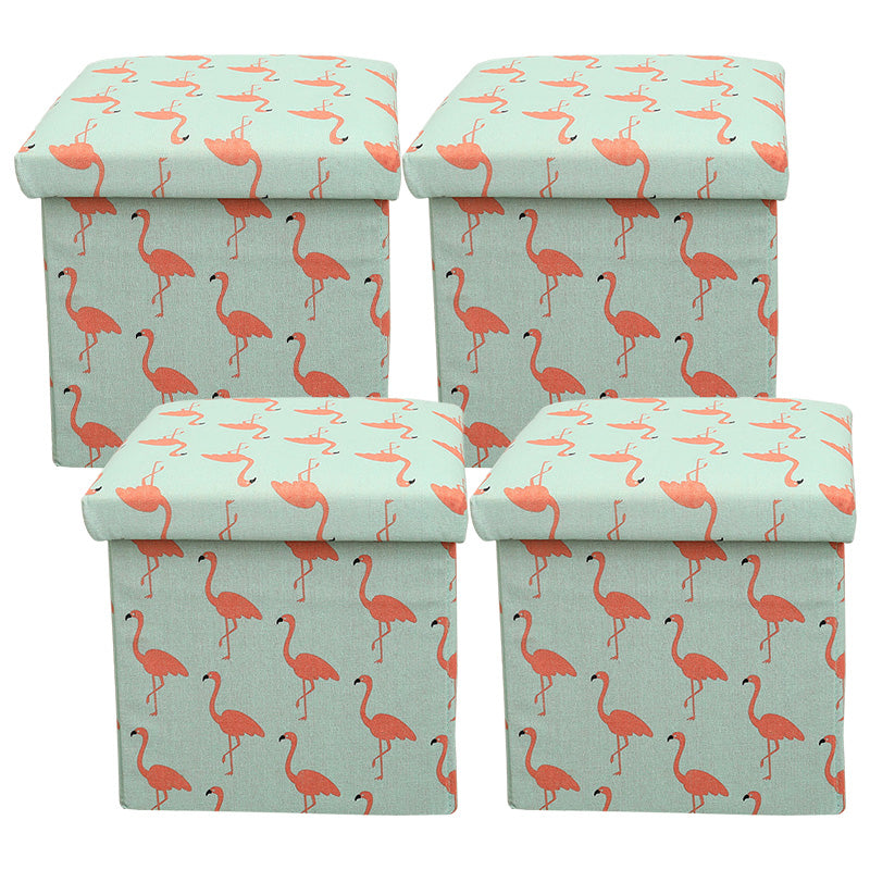 Modern Blue Square Ottoman Trees Pattern Cotton Indoor Ottoman