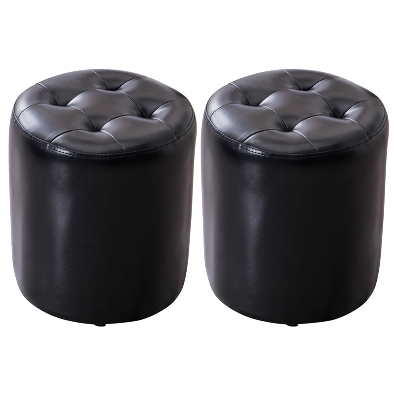 Modern Pouf Ottoman Genuine Leather Tufted Upholstered Solid Color Ottoman
