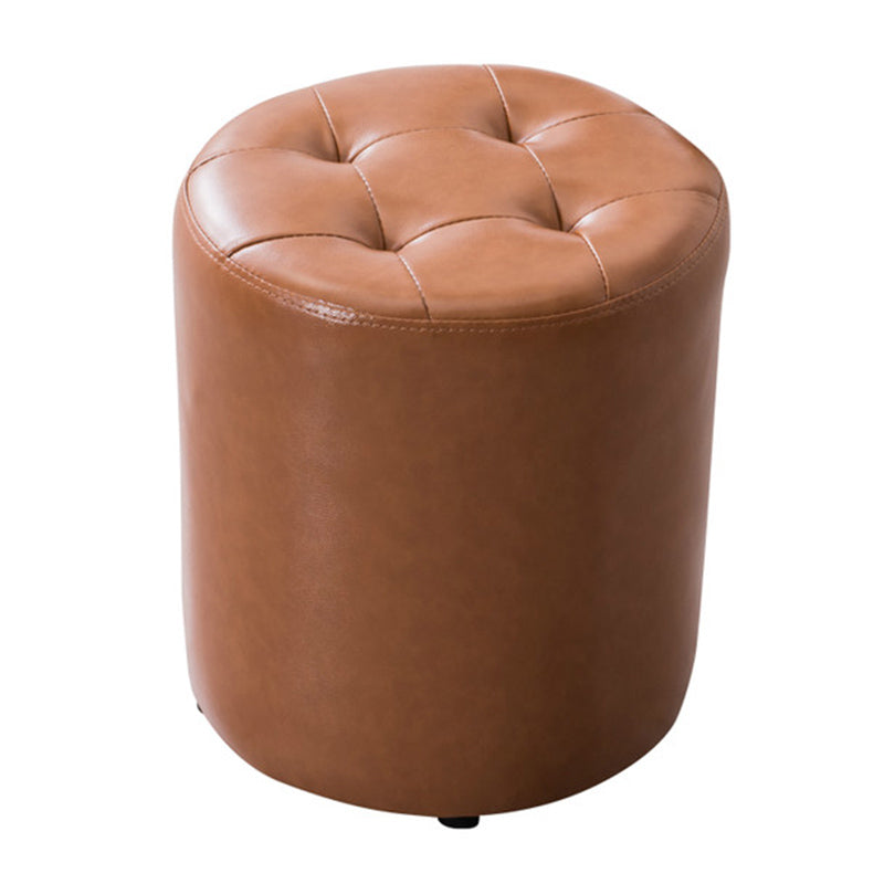 Modern Pouf Ottoman Genuine Leather Tufted Upholstered Solid Color Ottoman