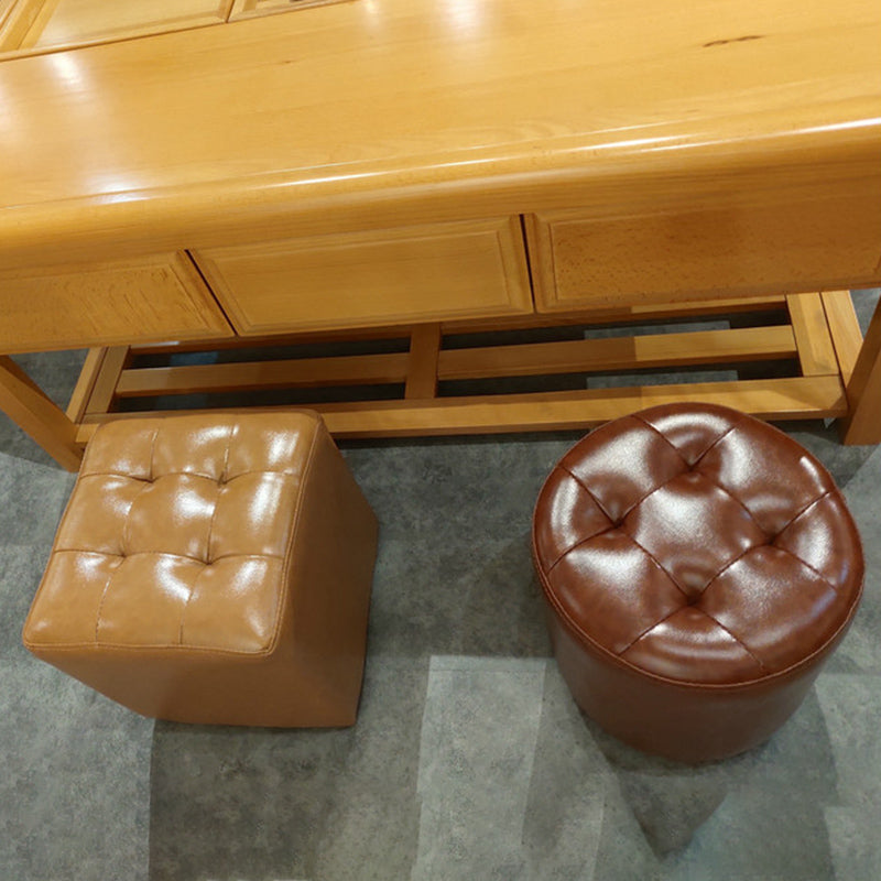 Modern Pouf Ottoman Genuine Leather Tufted Upholstered Solid Color Ottoman