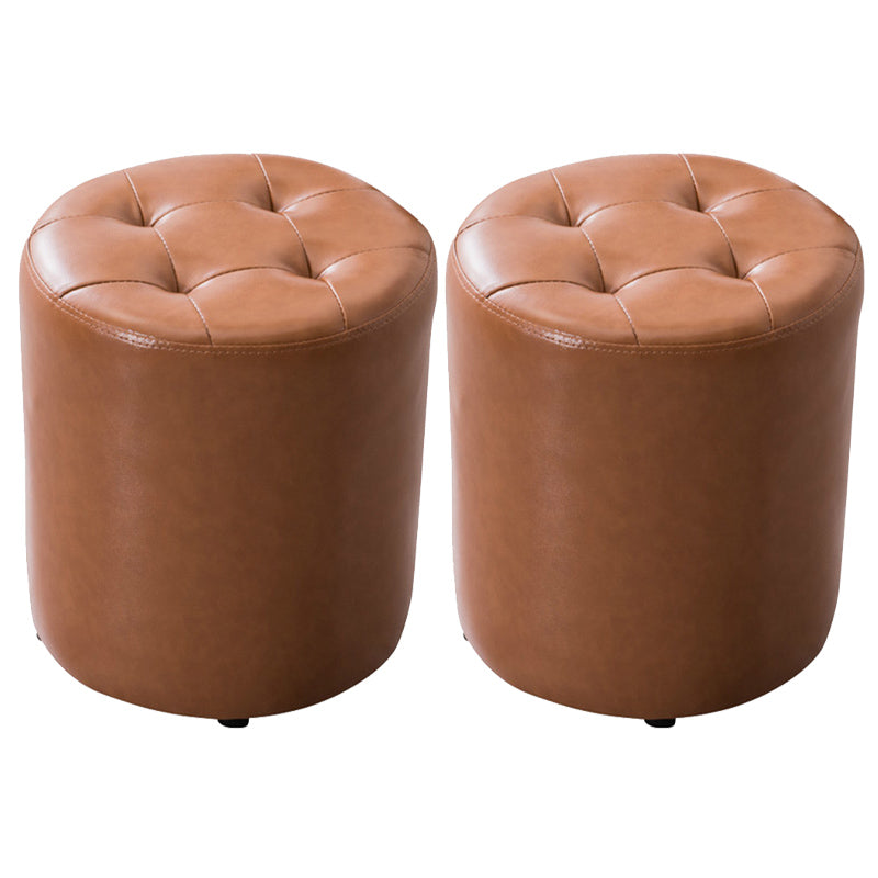 Modern Pouf Ottoman Genuine Leather Tufted Upholstered Solid Color Ottoman