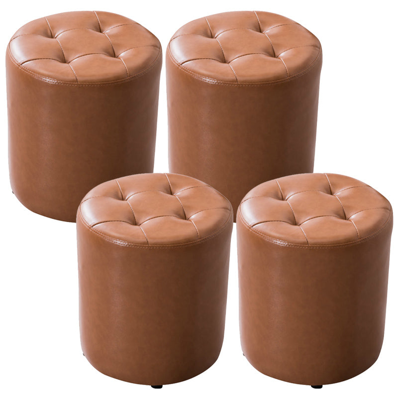 Modern Pouf Ottoman Genuine Leather Tufted Upholstered Solid Color Ottoman