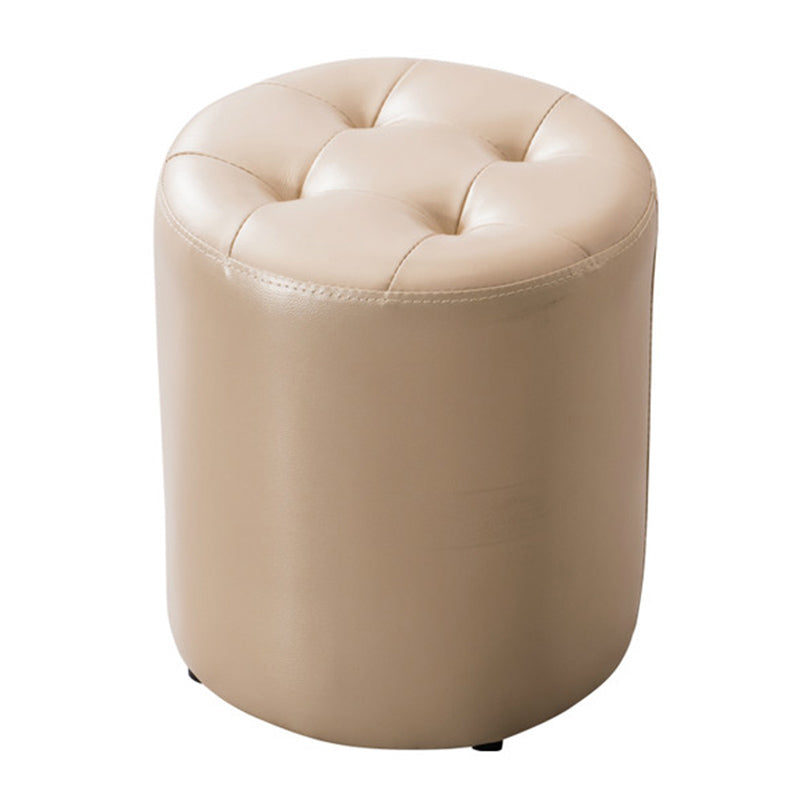 Modern Pouf Ottoman Genuine Leather Tufted Upholstered Solid Color Ottoman