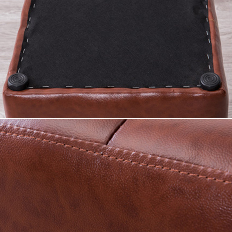 Modern Pouf Ottoman Genuine Leather Tufted Upholstered Solid Color Ottoman