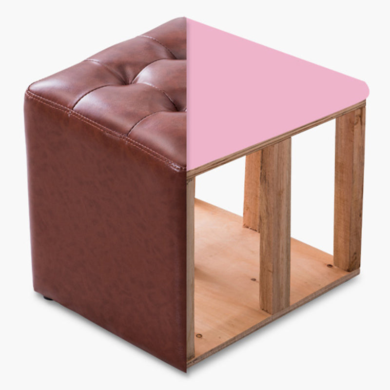 Modern Pouf Ottoman Genuine Leather Tufted Upholstered Solid Color Ottoman