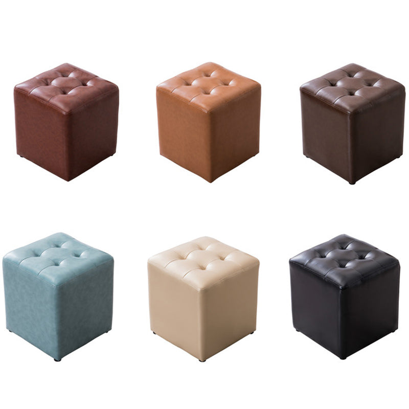 Modern Pouf Ottoman Genuine Leather Tufted Upholstered Solid Color Ottoman