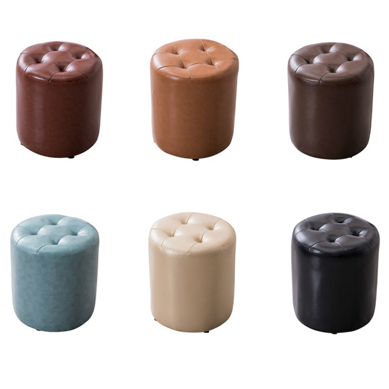 Modern Pouf Ottoman Genuine Leather Tufted Upholstered Solid Color Ottoman