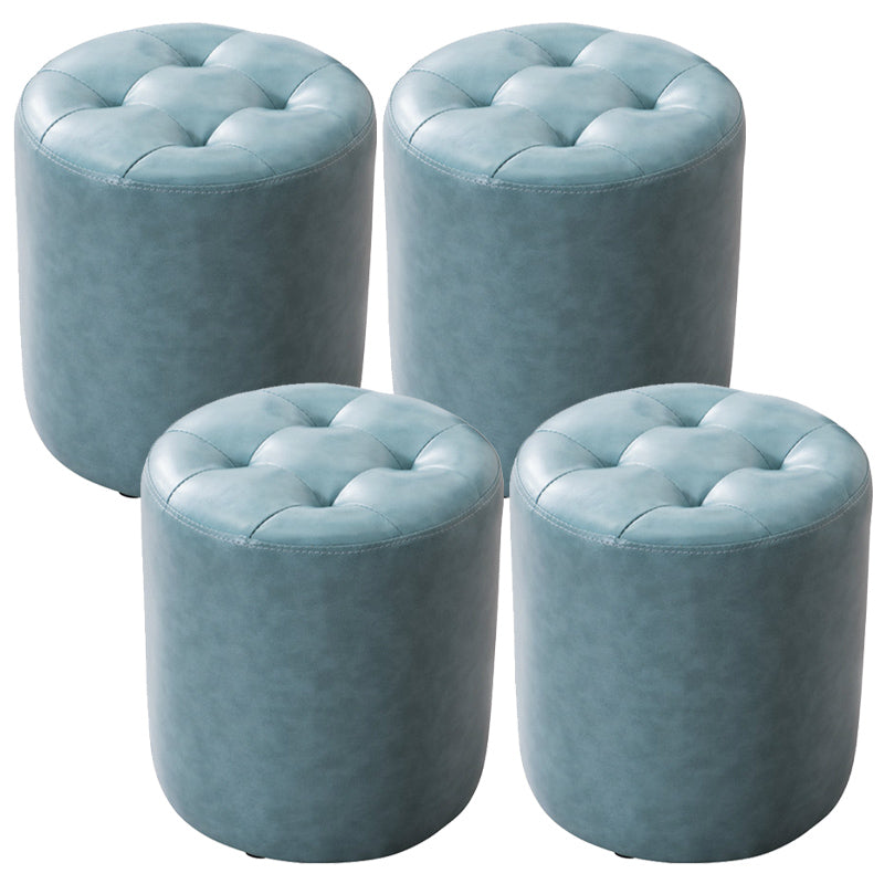 Modern Pouf Ottoman Genuine Leather Tufted Upholstered Solid Color Ottoman