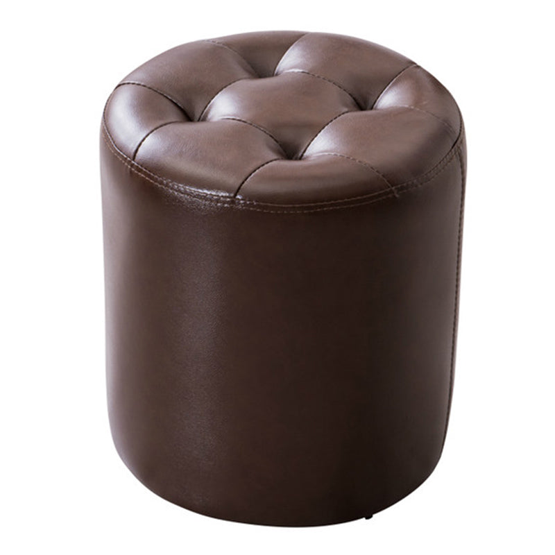 Modern Pouf Ottoman Genuine Leather Tufted Upholstered Solid Color Ottoman