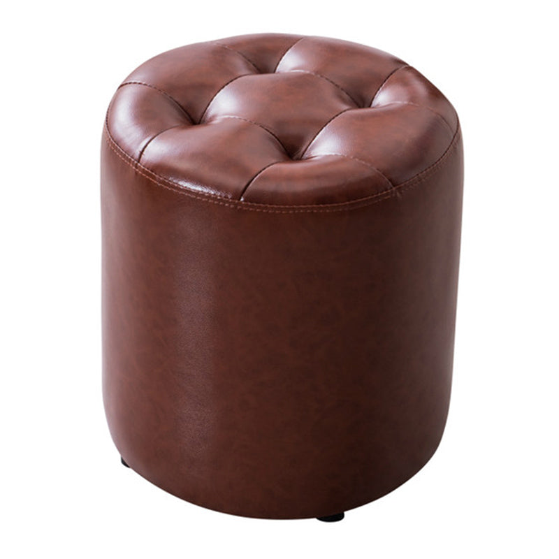 Modern Pouf Ottoman Genuine Leather Tufted Upholstered Solid Color Ottoman