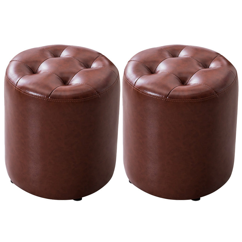 Modern Pouf Ottoman Genuine Leather Tufted Upholstered Solid Color Ottoman