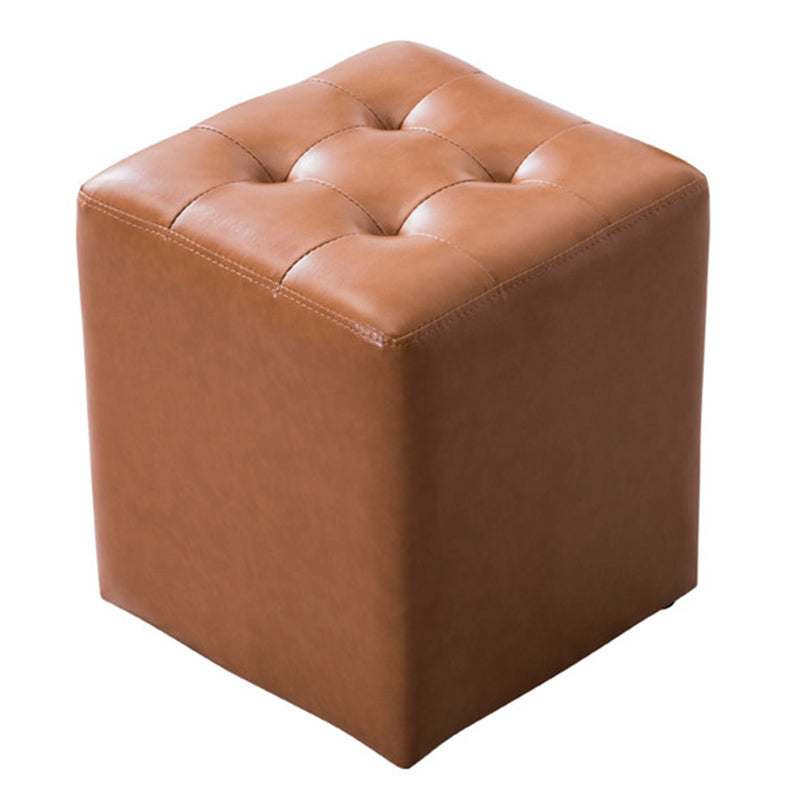 Modern Pouf Ottoman Genuine Leather Tufted Upholstered Solid Color Ottoman