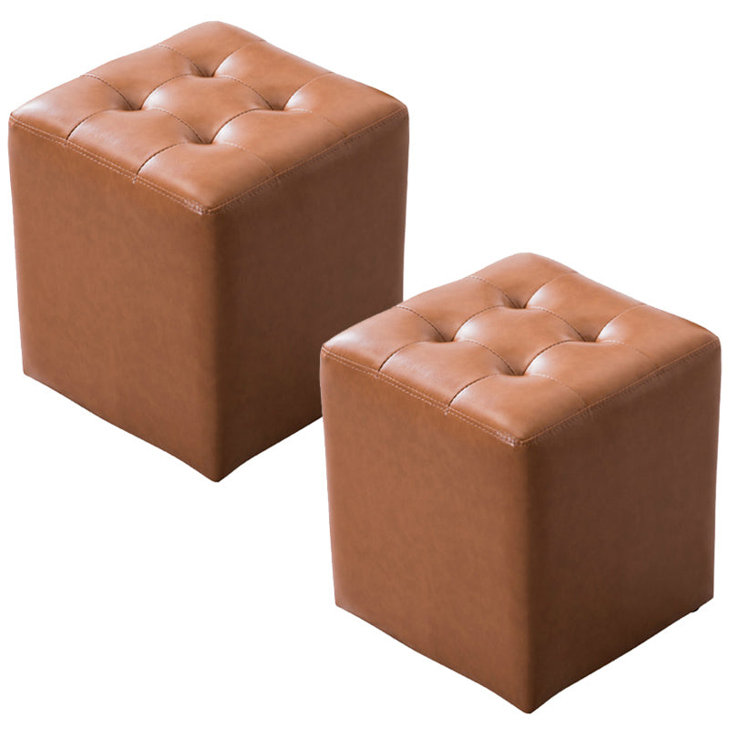 Modern Pouf Ottoman Genuine Leather Tufted Upholstered Solid Color Ottoman