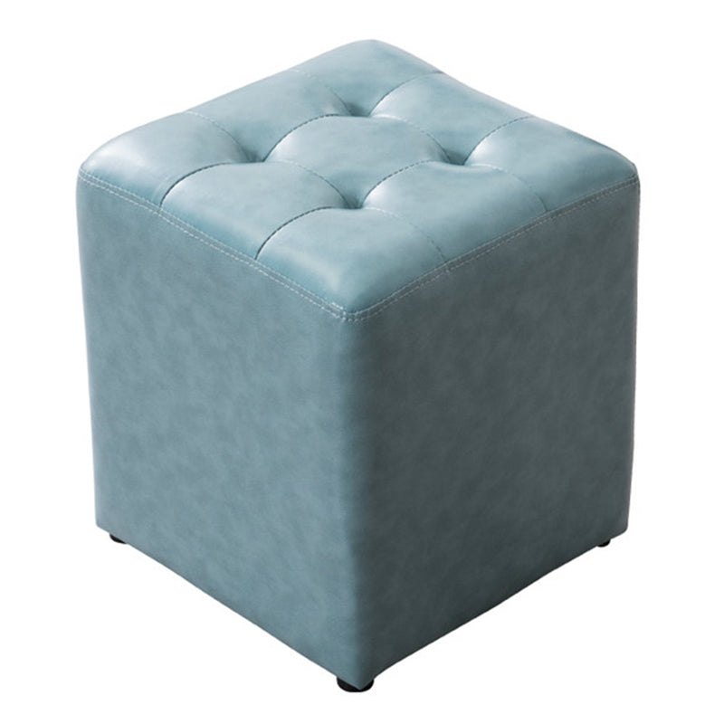 Modern Pouf Ottoman Genuine Leather Tufted Upholstered Solid Color Ottoman