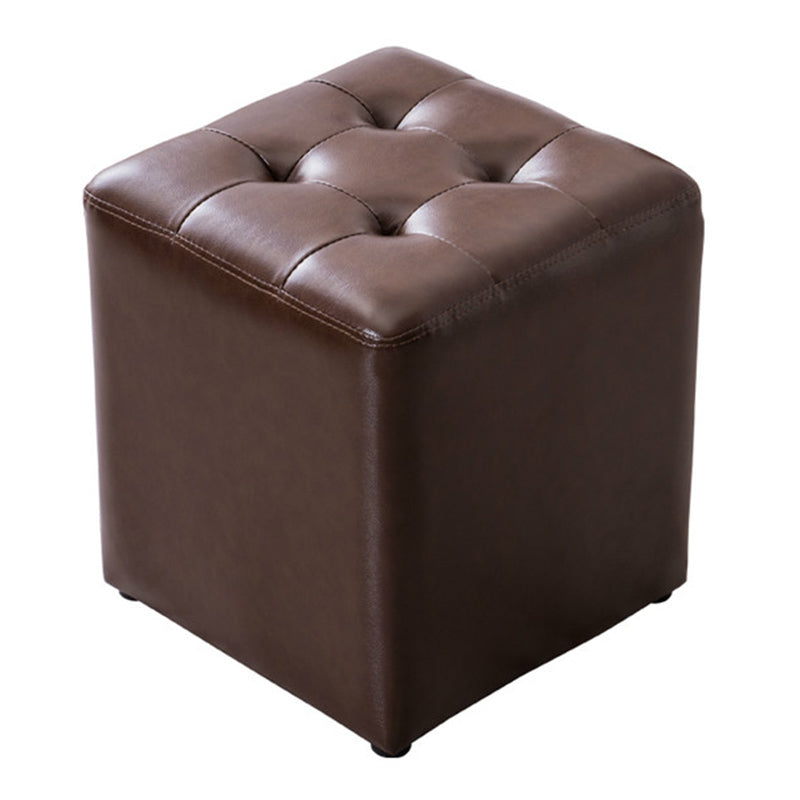 Modern Pouf Ottoman Genuine Leather Tufted Upholstered Solid Color Ottoman