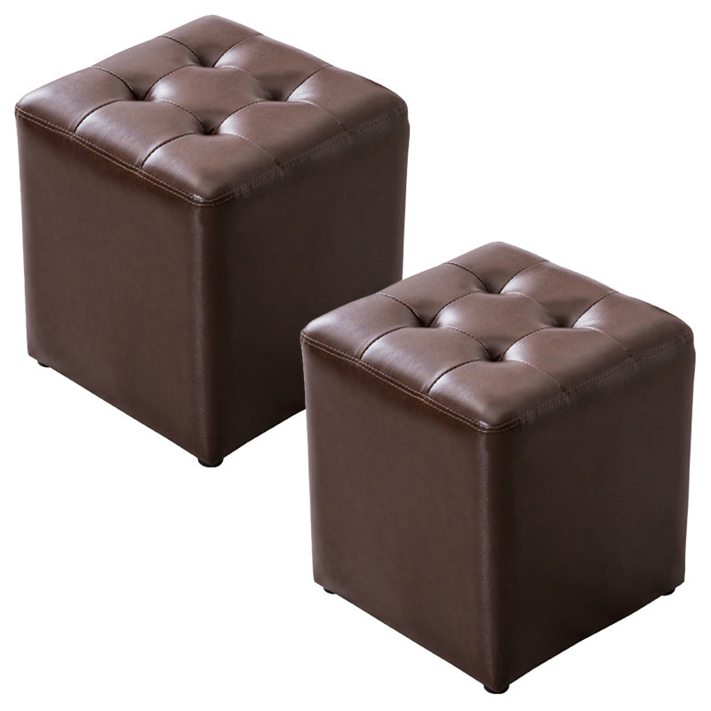 Modern Pouf Ottoman Genuine Leather Tufted Upholstered Solid Color Ottoman
