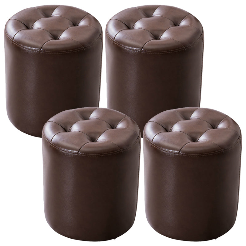 Modern Pouf Ottoman Genuine Leather Tufted Upholstered Solid Color Ottoman
