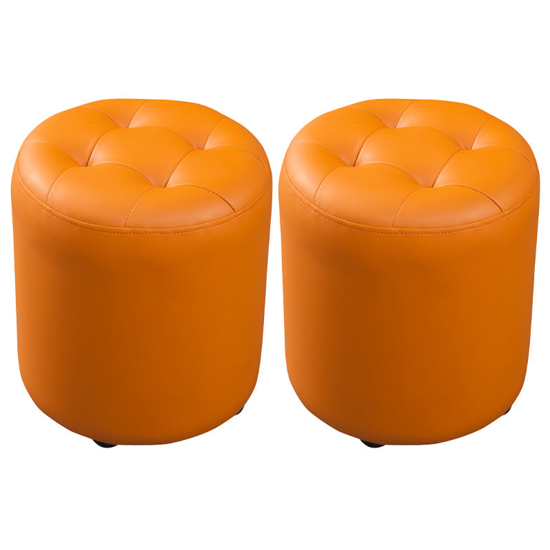 Contemporary Pouf Ottoman Genuine Leather Tufted Upholstered Solid Color Ottoman