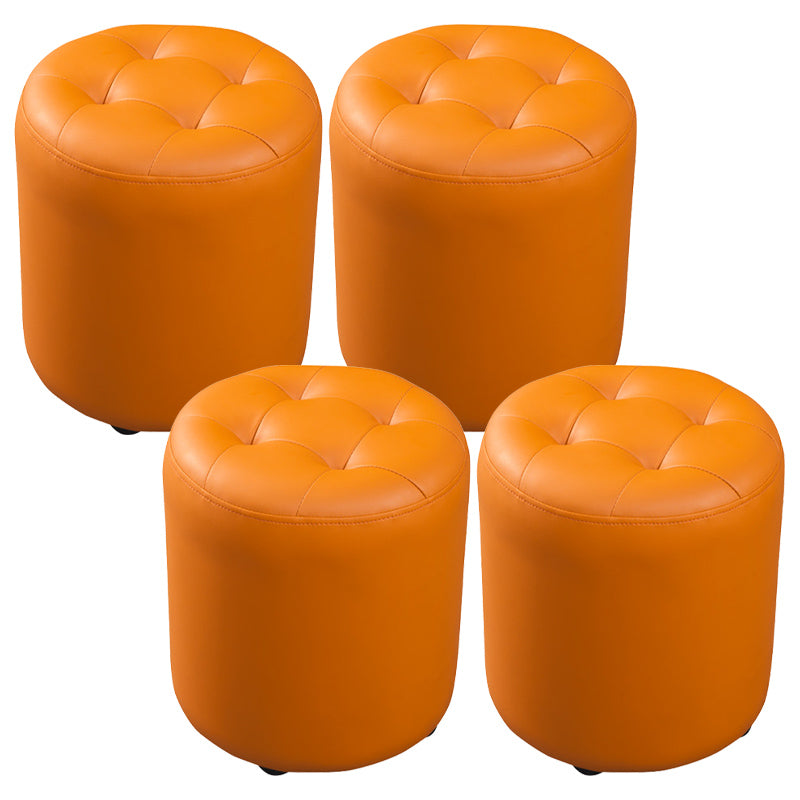 Contemporary Pouf Ottoman Genuine Leather Tufted Upholstered Solid Color Ottoman