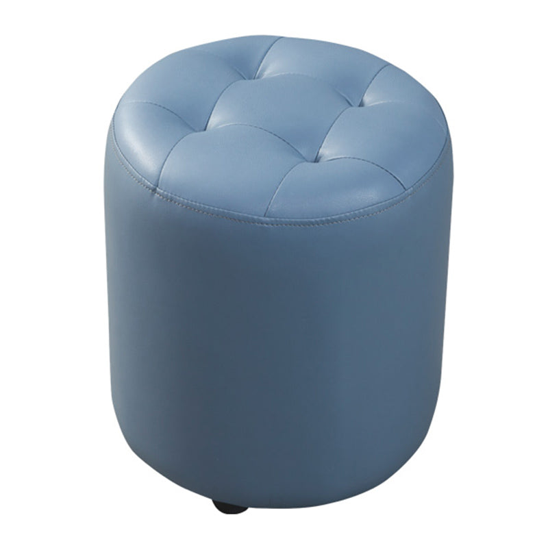 Contemporary Pouf Ottoman Genuine Leather Tufted Upholstered Solid Color Ottoman