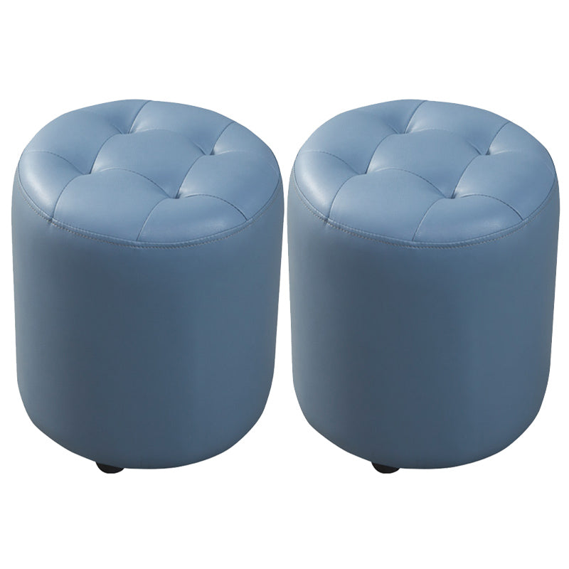 Contemporary Pouf Ottoman Genuine Leather Tufted Upholstered Solid Color Ottoman