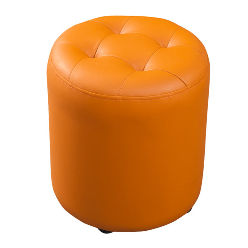 Contemporary Pouf Ottoman Genuine Leather Tufted Upholstered Solid Color Ottoman