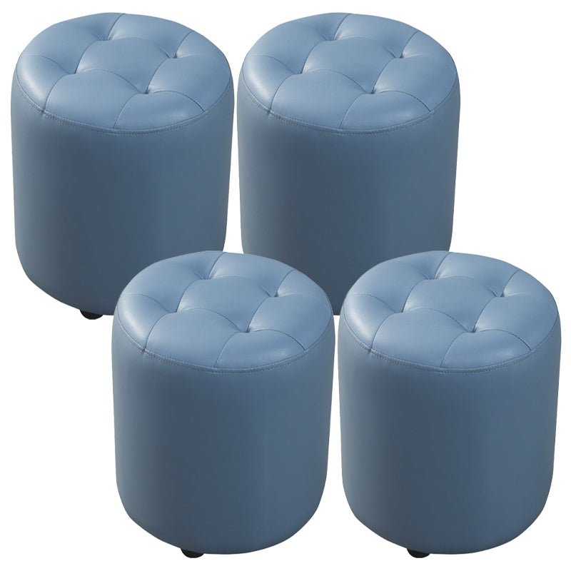 Contemporary Pouf Ottoman Genuine Leather Tufted Upholstered Solid Color Ottoman