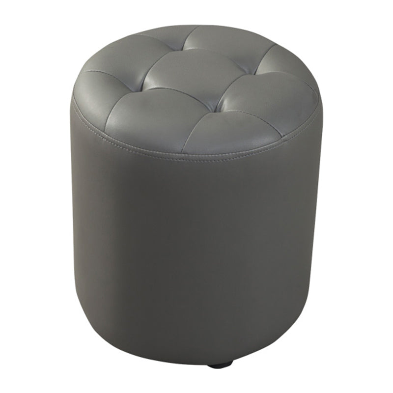 Contemporary Pouf Ottoman Genuine Leather Tufted Upholstered Solid Color Ottoman