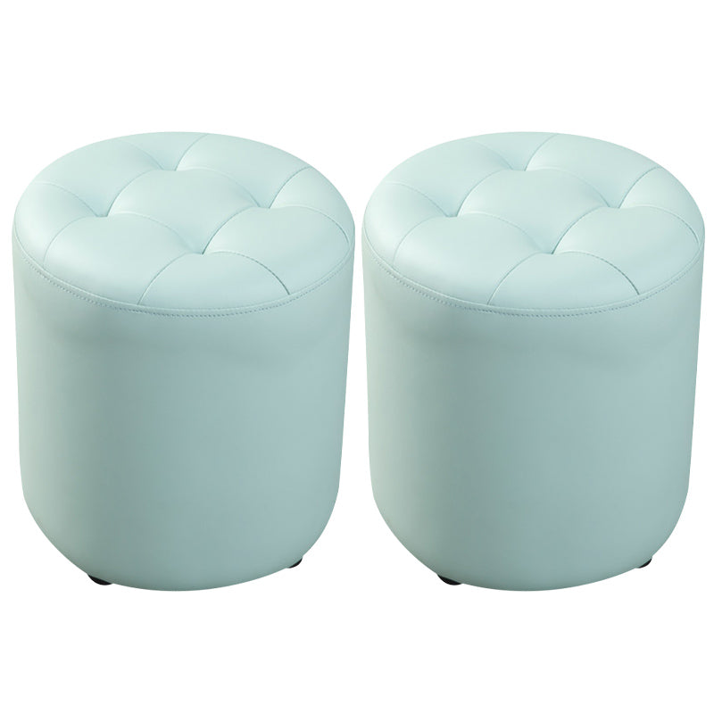 Contemporary Pouf Ottoman Genuine Leather Tufted Upholstered Solid Color Ottoman