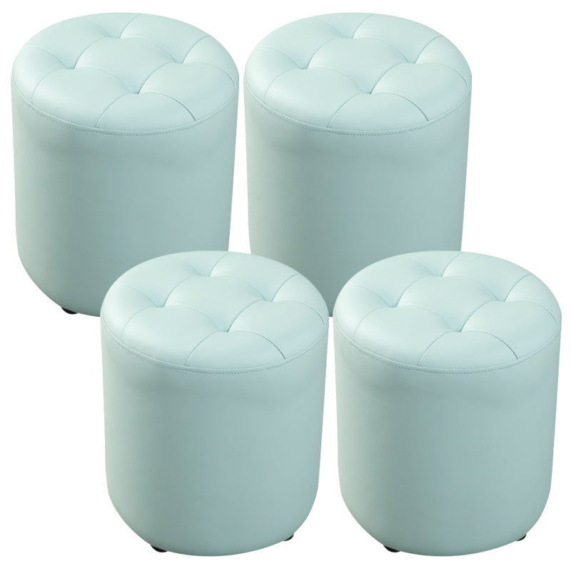Contemporary Pouf Ottoman Genuine Leather Tufted Upholstered Solid Color Ottoman