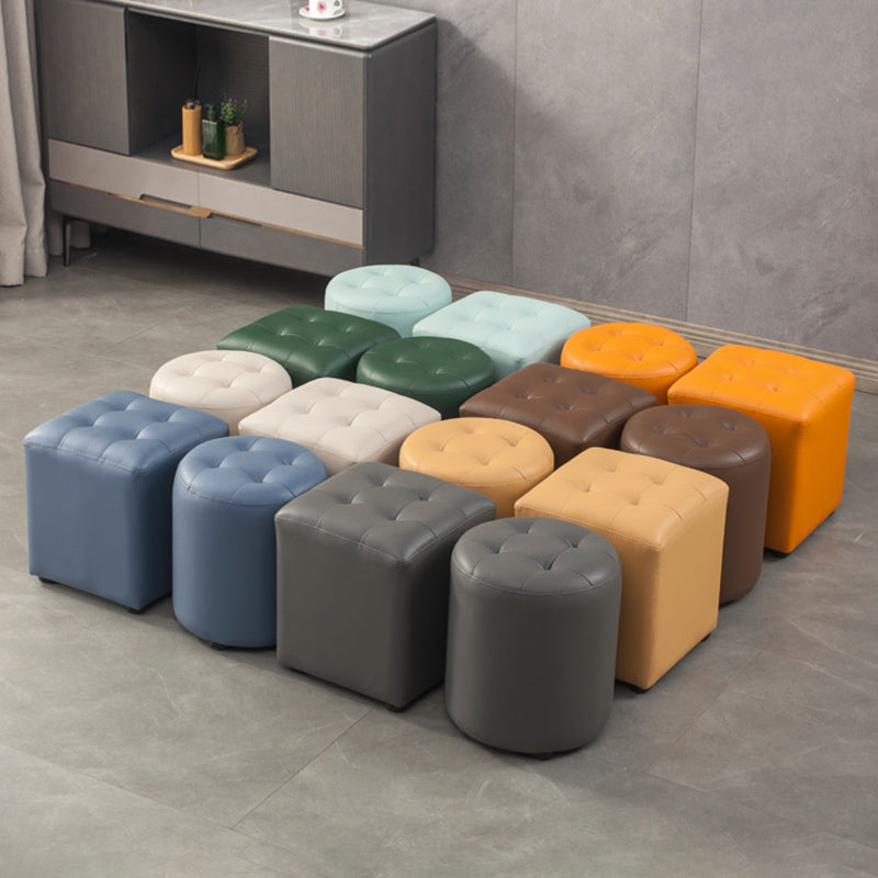 Contemporary Pouf Ottoman Genuine Leather Tufted Upholstered Solid Color Ottoman