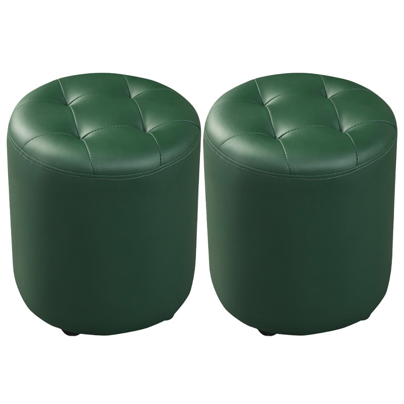 Contemporary Pouf Ottoman Genuine Leather Tufted Upholstered Solid Color Ottoman