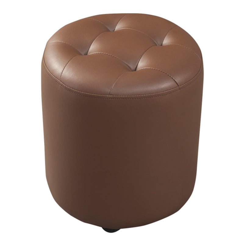 Contemporary Pouf Ottoman Genuine Leather Tufted Upholstered Solid Color Ottoman
