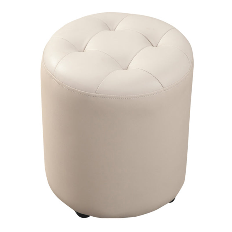 Contemporary Pouf Ottoman Genuine Leather Tufted Upholstered Solid Color Ottoman