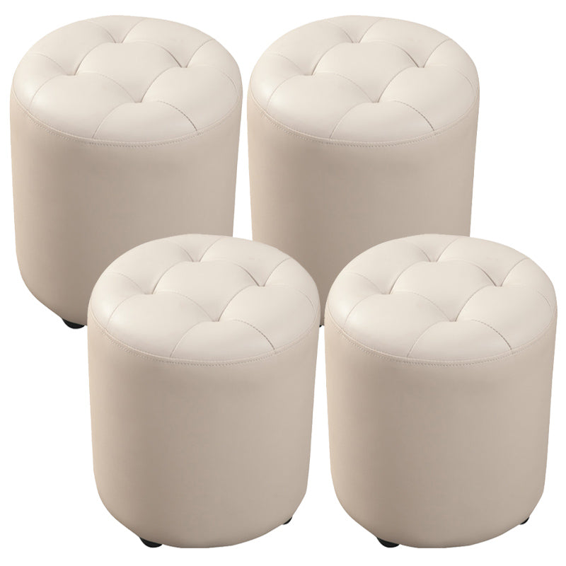 Contemporary Pouf Ottoman Genuine Leather Tufted Upholstered Solid Color Ottoman