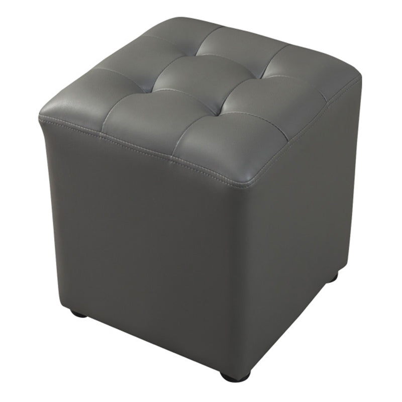 Contemporary Pouf Ottoman Genuine Leather Tufted Upholstered Solid Color Ottoman