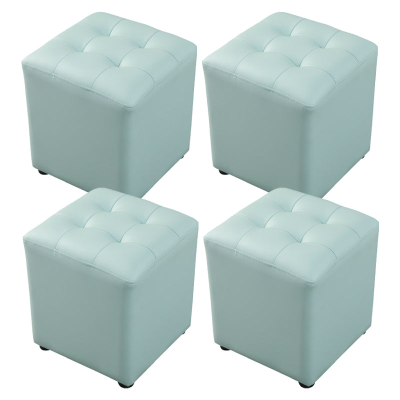 Contemporary Pouf Ottoman Genuine Leather Tufted Upholstered Solid Color Ottoman