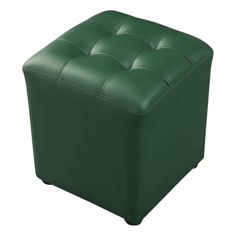 Contemporary Pouf Ottoman Genuine Leather Tufted Upholstered Solid Color Ottoman