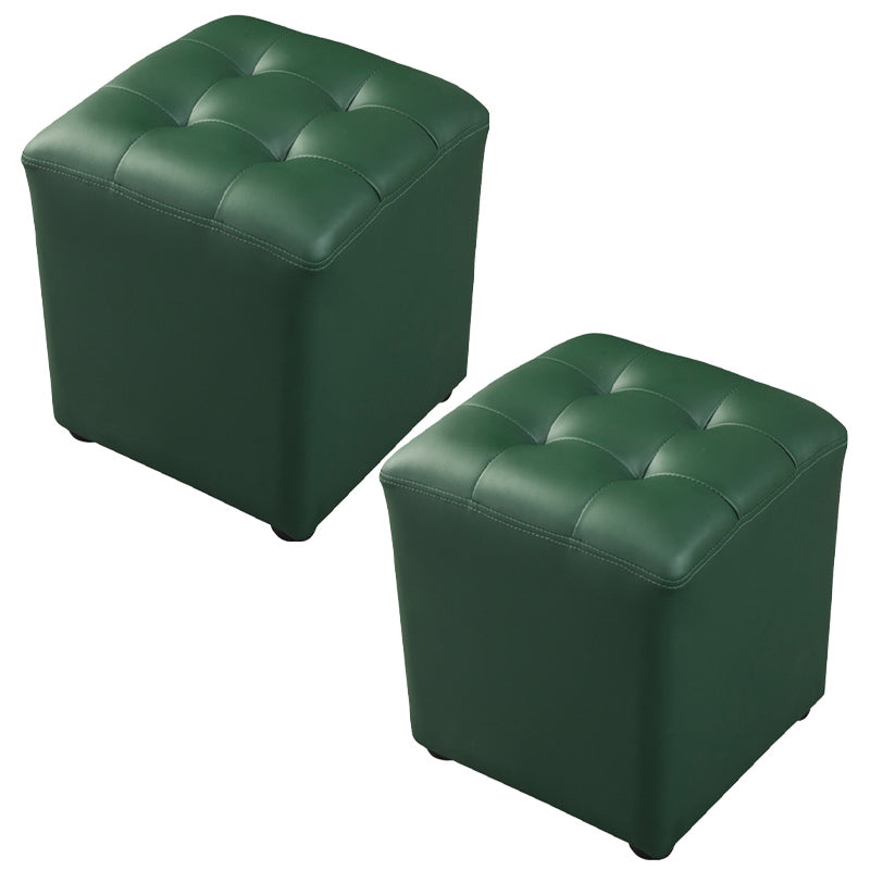 Contemporary Pouf Ottoman Genuine Leather Tufted Upholstered Solid Color Ottoman