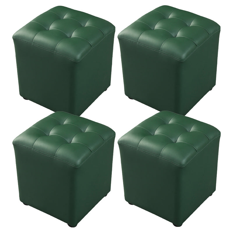 Contemporary Pouf Ottoman Genuine Leather Tufted Upholstered Solid Color Ottoman