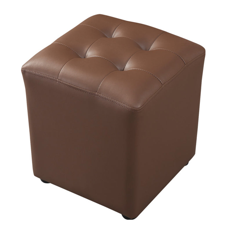 Contemporary Pouf Ottoman Genuine Leather Tufted Upholstered Solid Color Ottoman