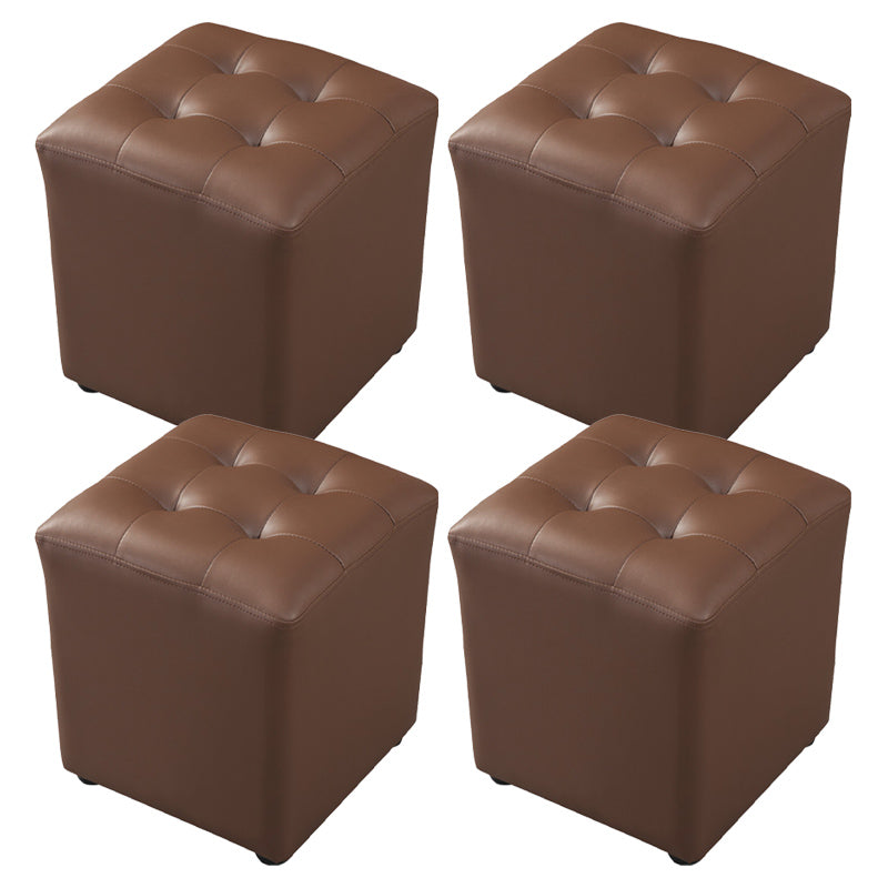 Contemporary Pouf Ottoman Genuine Leather Tufted Upholstered Solid Color Ottoman