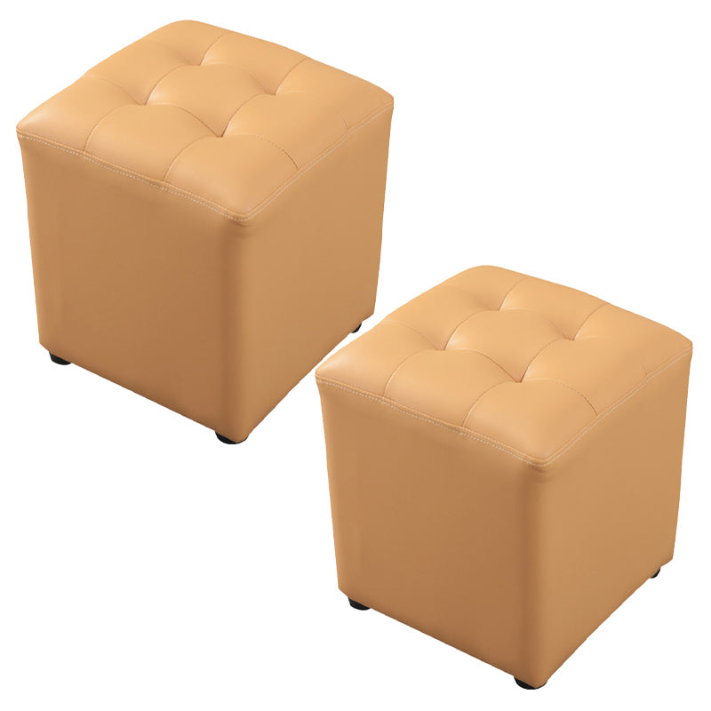 Contemporary Pouf Ottoman Genuine Leather Tufted Upholstered Solid Color Ottoman