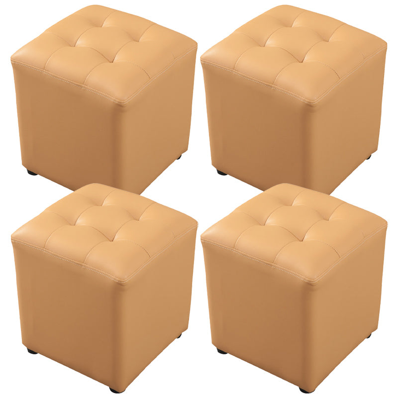 Contemporary Pouf Ottoman Genuine Leather Tufted Upholstered Solid Color Ottoman